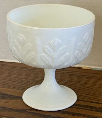 Vintage 1978 FTD Milk Glass Pedestal Oak Leaf Pattern Compote/Candy Dish/Planter