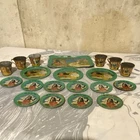 Ohio Art Vintage Three Little Pigs Tin Tea Set Tray Plates Cups