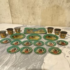 Ohio Art Vintage Three Little Pigs Tin Tea Set Tray Plates Cups