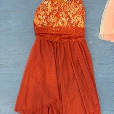 Orange Sequin Dance Costume Dress Headpiece Size Medium Child
