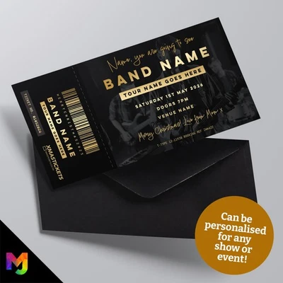 MJ DESIGN & PRINT Personalised Mock Gig Concert Ticket Christmas Gift Present | Black Gold
