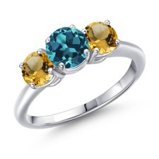 2.00 Ct Round London Blue Topaz Yellow Citrine 925 Sterling Silver Ring