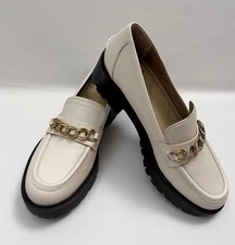 Sam Edelman Women's Taelor Loafers 8M Ivory Chain Platform Chunky Sole NWOB