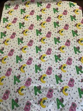 Vintage 1993 BARNEY Flat Bed Sheet Child Alphabet 91" X 64"Lyons Group