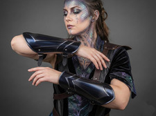 Blackened Steel Bracers: Medieval Knight Arm Guards, Cosplay Armor Pair 