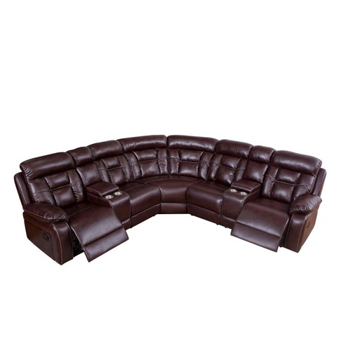 Faux Leather Manual Reclining Sofa, Cornor Sectional Couch with 2 Recliners - Picture 11 of 46