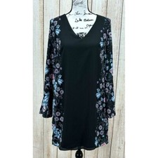 Nicole Miller Studio Dress Size 6 Floral Black Blush Long Sleeve Tunic