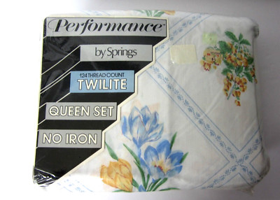 NEW Vintage Performance by Springs Twilite 4 Pc QUEEN Sheet Set Garden Floral