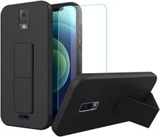 For BLU View 3 B140DL TPU Case Telescopic Kickstand+Glass Screen Protector Cover