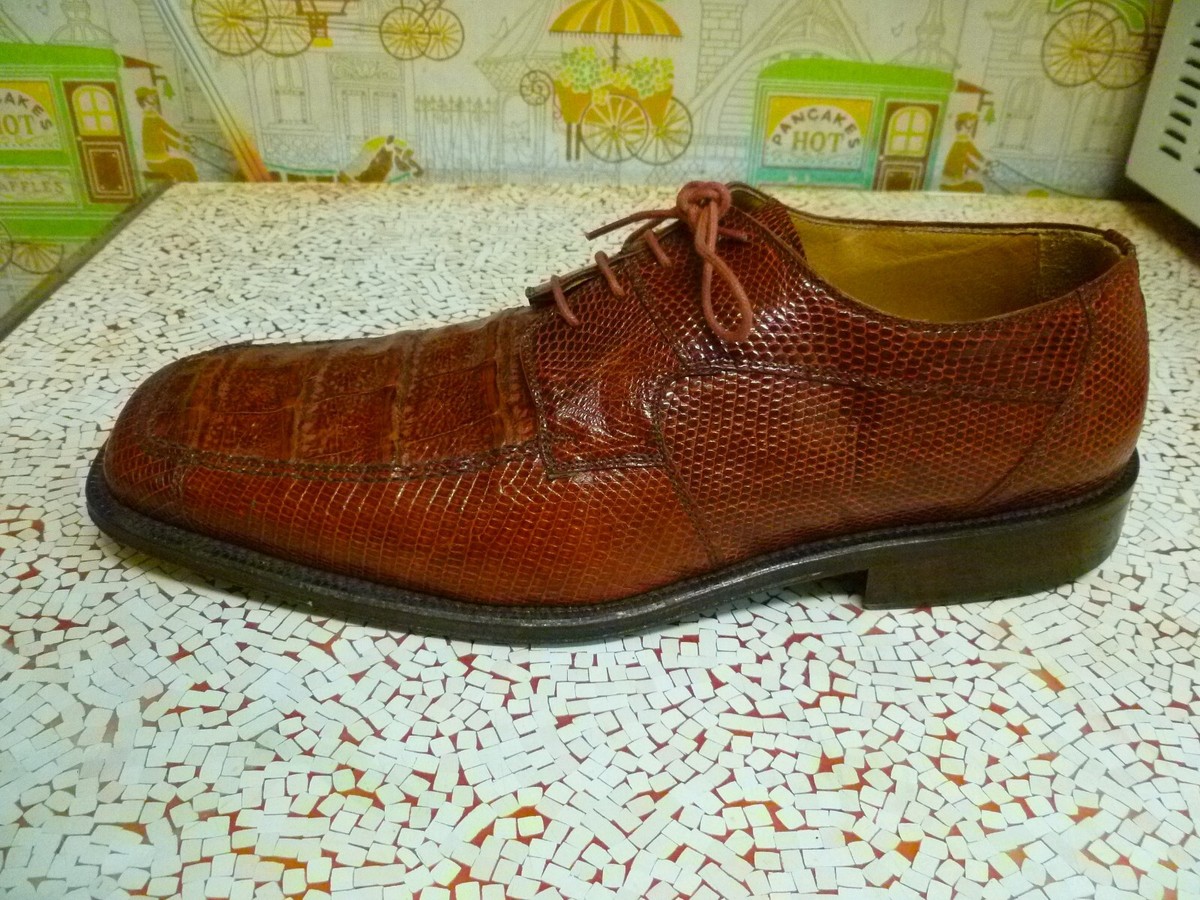 David Eden Mens Exotic Genuine Lizard Leather Shoes Size 8.5 Tan Mustard David Eden Men Brown Genuine HORNBACK Alligator Crocodile  main image 4