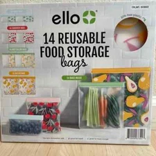 Ello Reusable Food Storage Bags 14 Pack BPA-Free Travel Bags Dishwasher Safe NEW