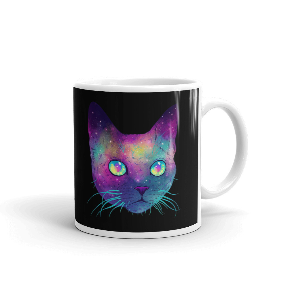 Trippy Psychedelic Cat Face Coffee Tea Ceramic Mug Office Work Cup Gift