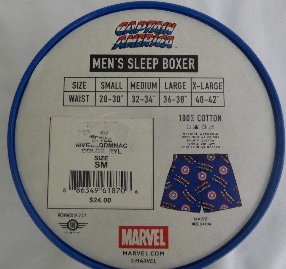 Boxers para dormir Marvel Capitán América para hombre en lata talla pequeña 28-30 100 % algodón Foto 4 de 4
