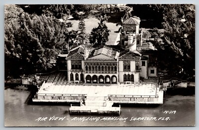 #ad FL Sarasota Ringling Mansion Aerial View Real Photo RPPC Vintage Postcard $5.89