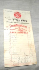 VINTAGE INVOICE  WHITE LOAF FLOUR FITCH BROS JAVA MT. CARMEL CONN 1907