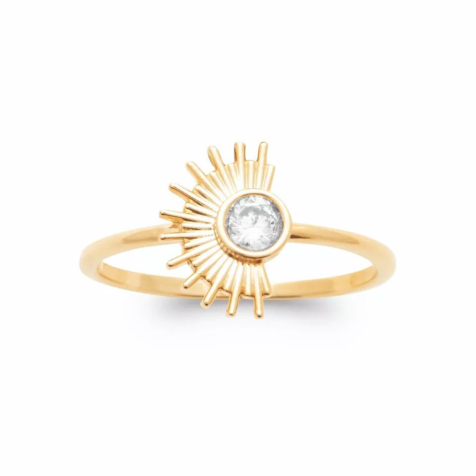 Bague soleil plaqué or anti-ternissement et zirconium brillant hypoallergénique