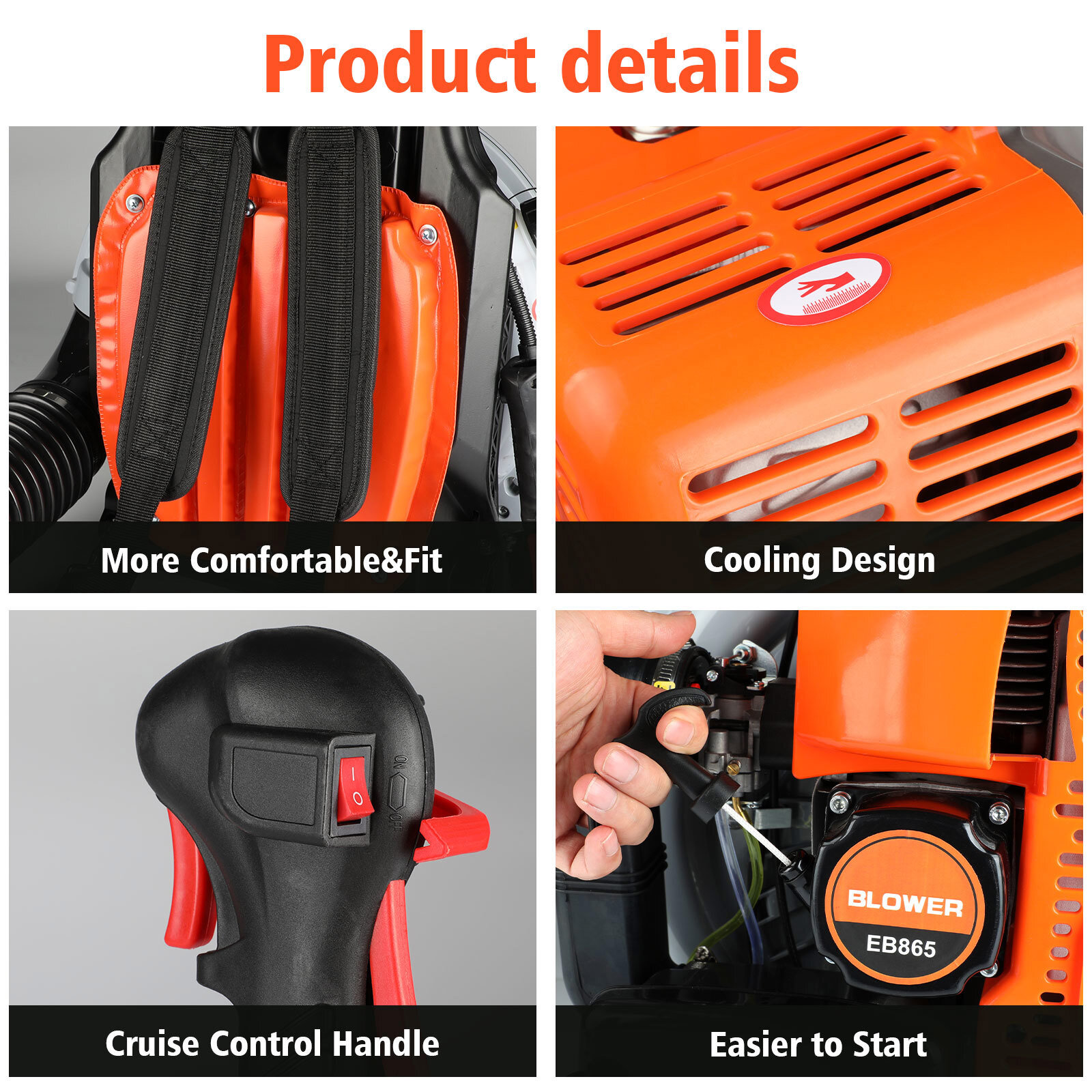 ✅63CC 2-Stroke Commercial Backpack Gas Leaf Blower Easy to use 7500r/min