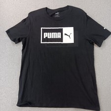 Puma T Shirt Black Graphic Cat Logo Short Sleeve Mens Large