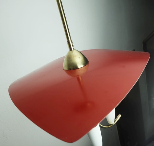 50er Jahre Mid Century 3-flammige DECKENLEUCHTE Messing Metall Kunststoff Stilnovo Ära - Bild 6 von 9