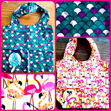 NEW! Thirty One Foldaway Totes, Reusable Shopping Bags Flamingo or Mermaid