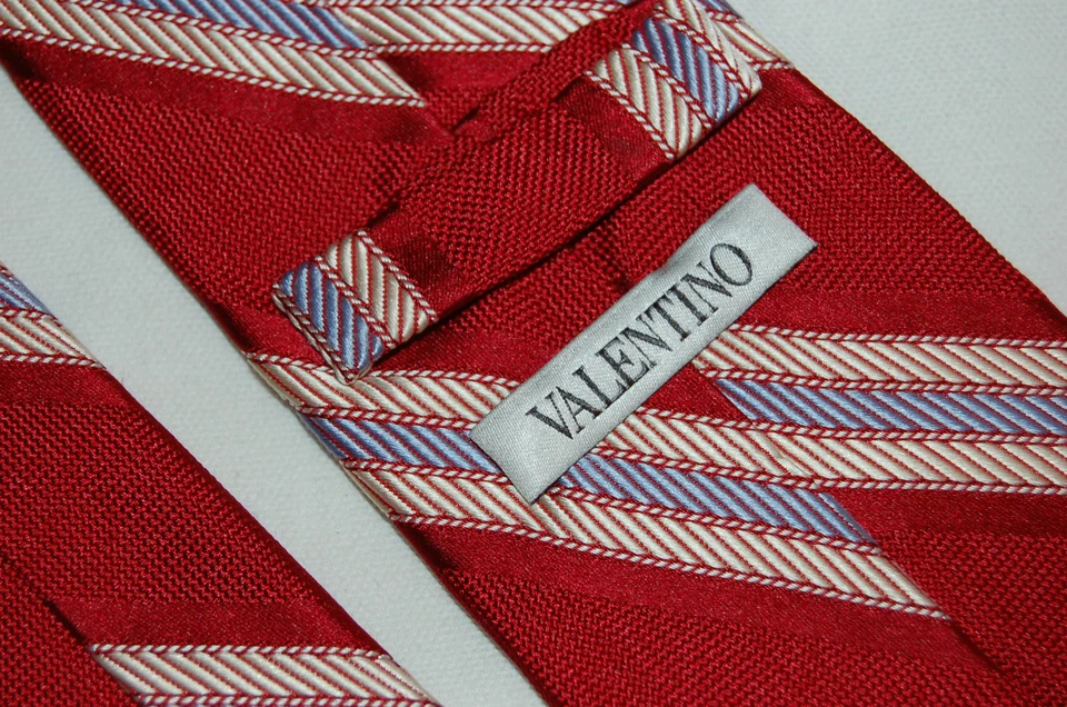 Corbata de seda Valentino roja/marfil/lavanda hecha en Italia Foto 3 de 4