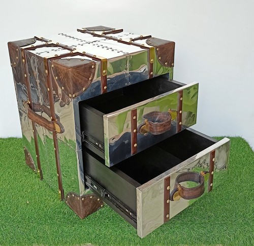 Decorative Home Storage Trunk Aviator Style Design Silver Wedding Gift Handmade - Picture 8 of 21