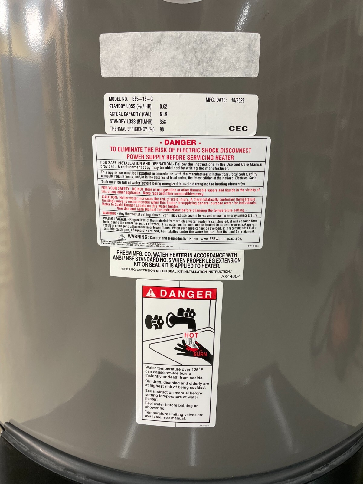 RHEEM E85-18-G 85 Gallon 18KW Commercial Electric Water Heater 208-240-480V  NEW | eBay
