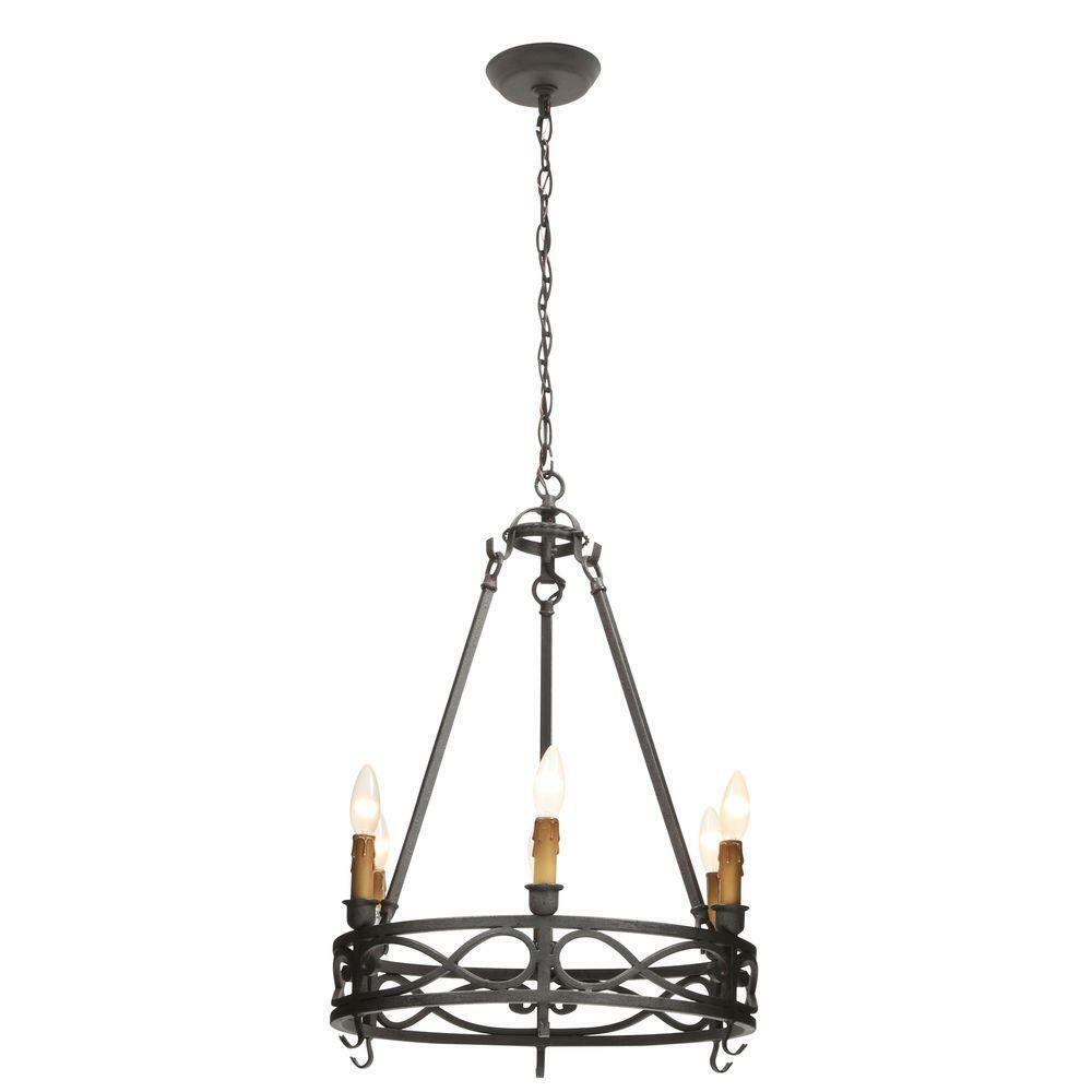 New World Imports Chaumont Collection 6-Light Textured Rust Dimmable Chandelier