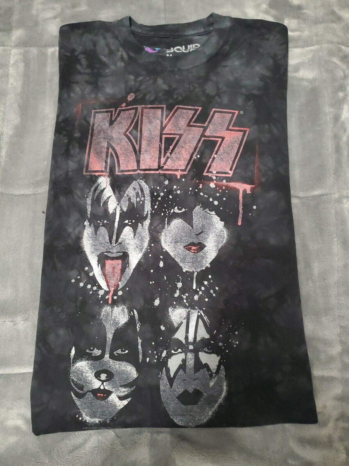 KISS 2013 Acid Washed/Splatter Gray Black T-Shirt… - image 1