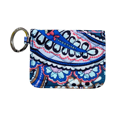 Vera Bradley Double ID Campus Wallet Card Case Blue Haymarket Paisley Key Fob