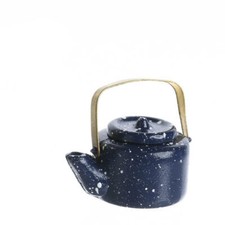 Dollhouse Miniature Blue Speckled Enamelware Teapot  3 Pieces