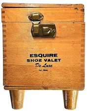 Vintage Wood Box Esquire Shoe Shine Valet De Luxe Made In USA PAT PEND Dovetail