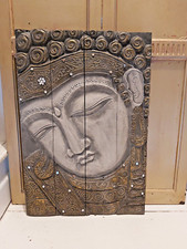 HAND CARVED SOLID WOOD BUDDHA SCREEN/ PLAQUE FROM INDONESIA- 58cm TALL