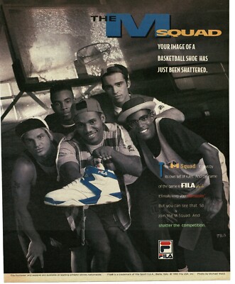 1992 FILA  blue M Squad Sneakers Basketball streetball shoe Vintage Print Ad