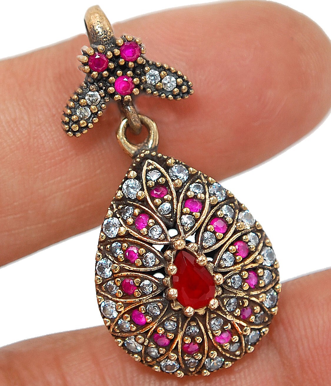 Vintage Ottoman Empire Inspired 3CT Treated Ruby 925 Sterling Silver Pendant