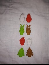 Christmas Themed Pencil Erasers Snowman Santa Reindeer Tree Set Of 8