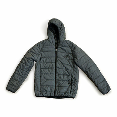 New Balance Men s Gray Hooded Puffer Jacket Full Zip Zipped Pockets M