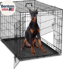 Dog Crate, 48 Inch Extra Large Double Door Dog Cage with Plastic Leak-Proof Pan