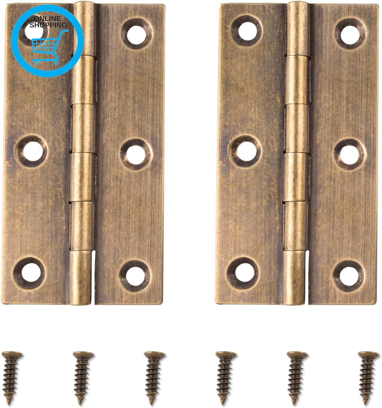 2Pcs Brass Door Hinges 3 Inch with Screws, Decorative Antique Bronze Vintage Fol