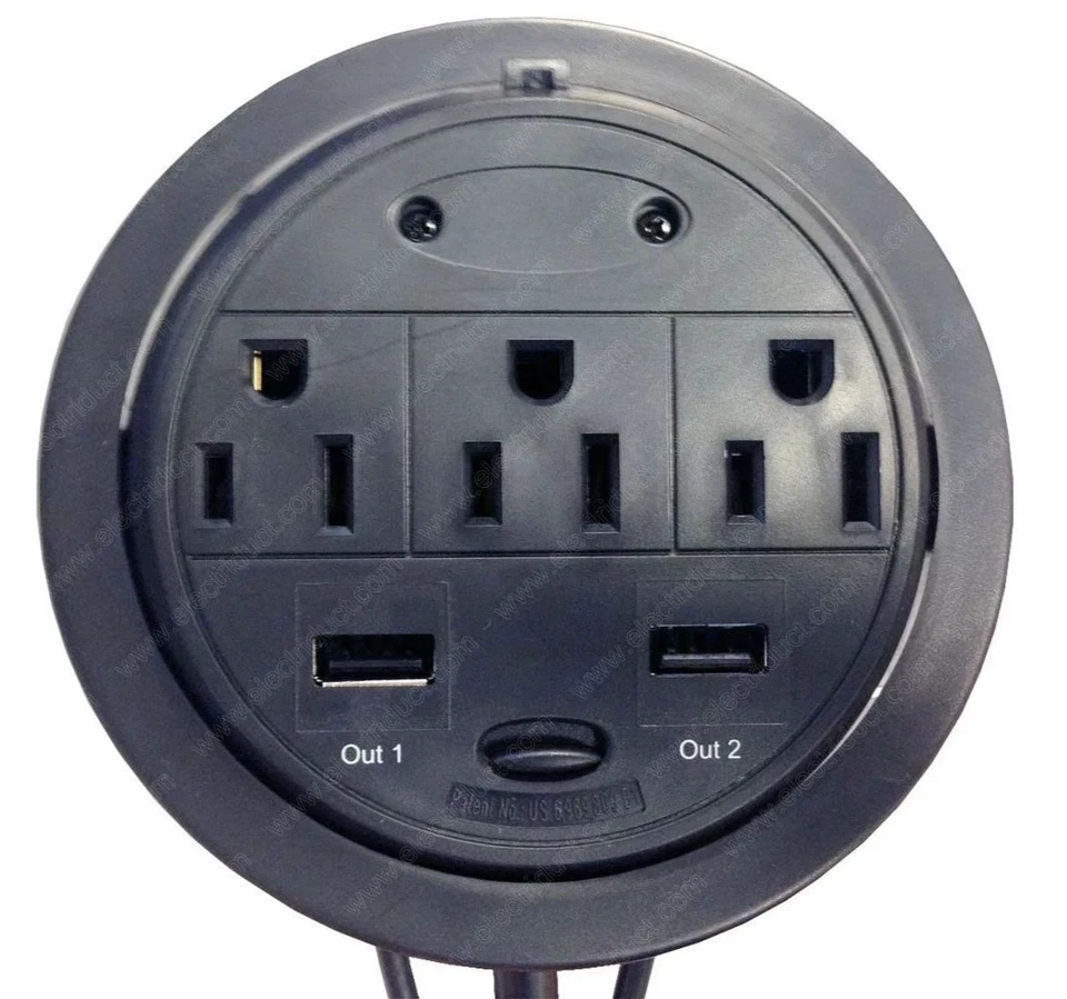 Power Tap Grommet - Desk Outlet Table - Hidden Power Center w/ 3 Power & 2 USB - Image 3 of 3