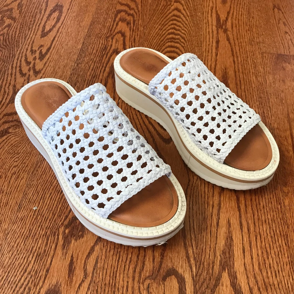 Robert Clergerie Fausta Leather Platform Sandals Womens 39 8.5 White Slides Shoe - Image 4 of 4