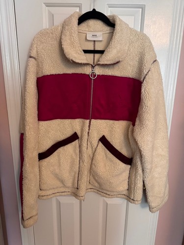 Ami Paris Ami de Coeur Faux Shearling Jacket White/Fuchsia