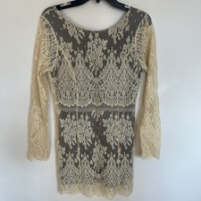 Women’s Free People Boho Lace Ivory Dress With Black Lining Size Small
