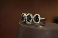 2Ct Oval Lab-Created Sapphire Halo Engagement Women's Ring 14k White Gold Plated