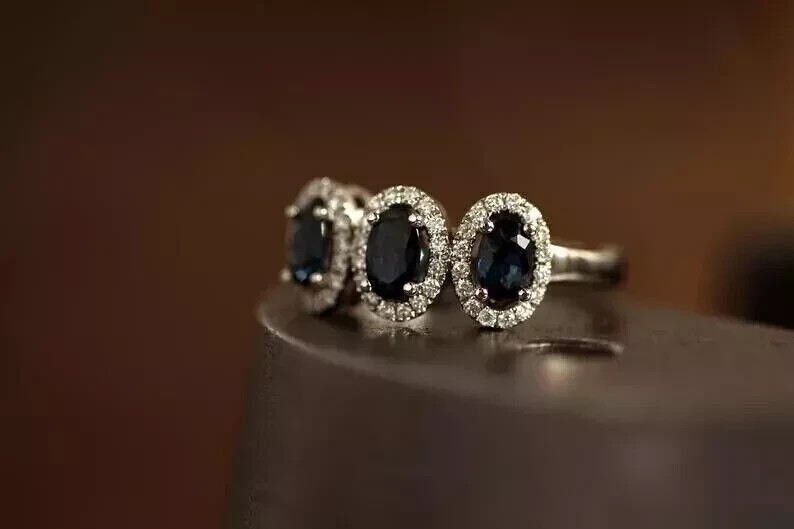2Ct Oval Lab-Created Sapphire Halo Engagement Women's Ring 14k White Gold Plated