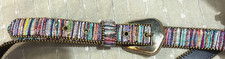 Elite Fresno California Multi Color Beaded Belt Gold Tone Buckle Size L Woman  s