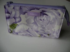 NEW W/ TAG MODELLA COSMETIC BAG LAVENDER PURPLE ROSES ZIP MAKEUP POUCH ZIPPER