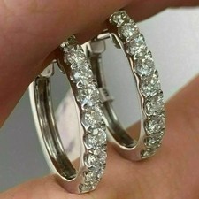 2 Ct Round Cut White Moissanite Hoop Huggie Earrings 14K White Gold Plated