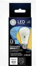 GE LED Soft White Bulb 10 Watt 60 Watt Replacement Dimmable A19 800 Lumens NEW