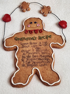 Gingerbread Man w/ Grandma's Recipe Christmas Holiday Ornament Wire Hanger Resin